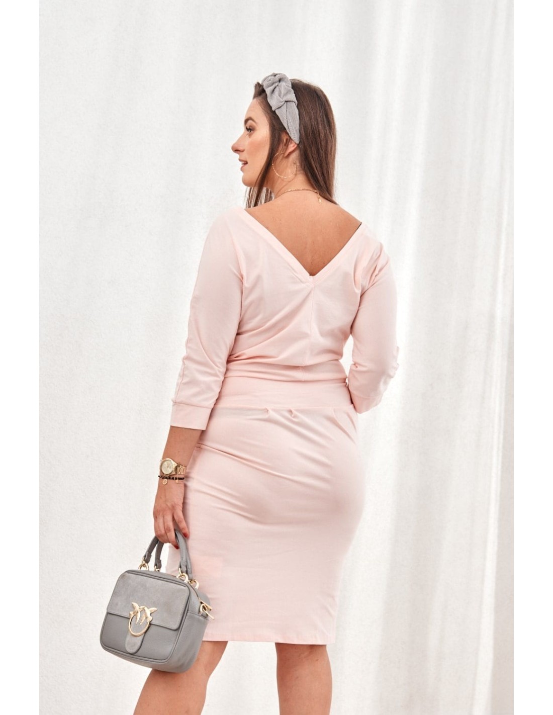 Pale pink tie-waist dress 9729 - Online store - Boutique